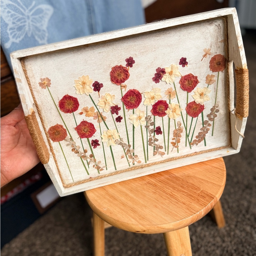 Pressed Flower Decorative Serving Tray - Floral Design